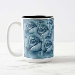 Elegante blaue Aquarell-Rosen Keramik-Kaffeetasse Zweifarbige Tasse