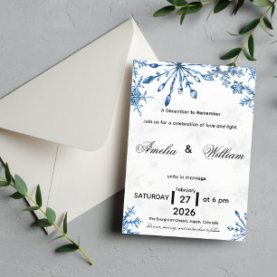 Elegante blaue Aquarell-Schneeflocken-Hochzeitsein Einladung