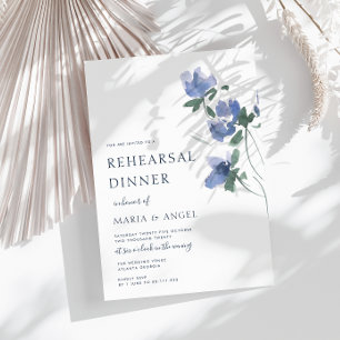 elegante blaue Aquarellblüten Probeessen Einladung