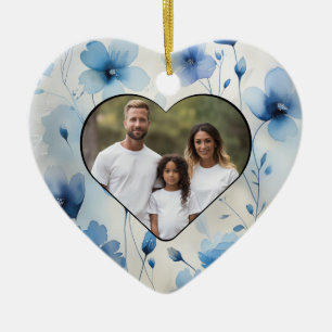 Elegante blaue Aquarellfarben-Wildblumen Retro-Blu Keramik Ornament