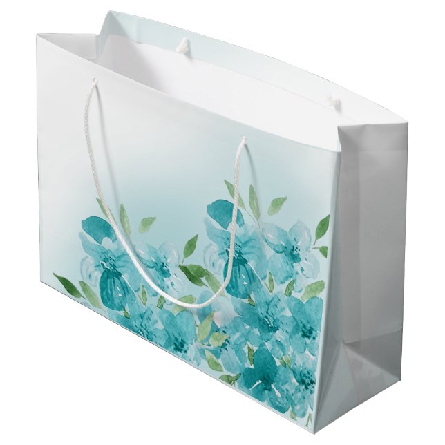 Elegante, blaue Aquarellfelder-Blume Große Geschenktüte (Rückseite Schrägansicht)