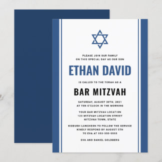 Elegante, blaue Bar mitzvah-Einladungen Einladung