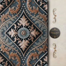 Elegante blaue barocke Blumendekupage Seidenpapier