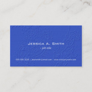 Elegante blaue bestickte Blumen-Stofftextur Visitenkarte