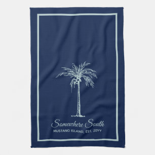 Elegante blaue blasse Teal-Palme personalisiert Geschirrtuch