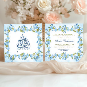 Elegante blaue Blumen-Aqiqah für Babyjungen Einladung