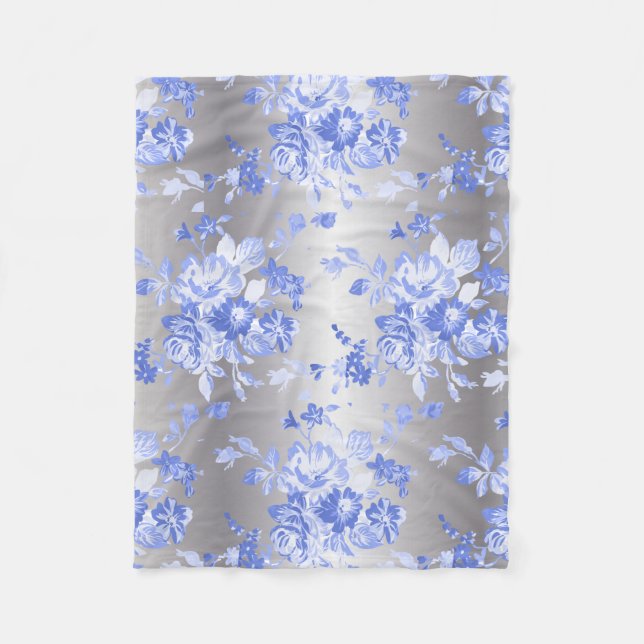Elegante blaue Blumen auf silberner Fleece (Vorderseite)