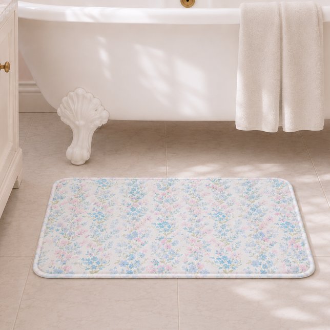 Elegante blaue Blumen-Badematte Badematte (elegant pretty girly pale blue blush pink floral pattern bathmat)
