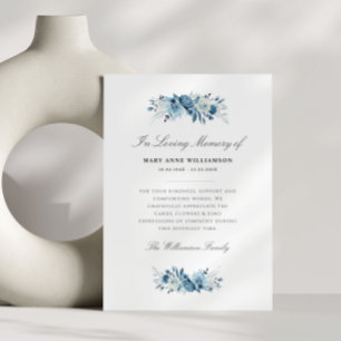 elegante blaue Blumen Begräbniskarte Dankeskarte