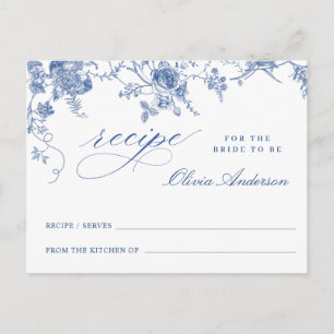 Elegante Blaue Blumen Brautparty Rezeptkarte Postkarte