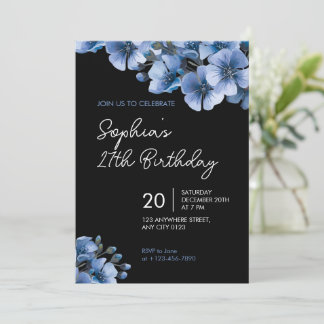 Elegante blaue Blumen-Einladung zum 27. Geburtstag Einladung
