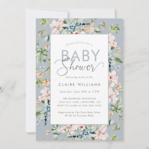 Elegante blaue Blumen-Einladung zur Babyparty Einladung