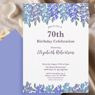 Elegante blaue Blumen Frauen 70. Geburtstag  Einladung