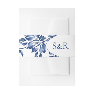 Elegante blaue Blumen Hochzeit im Vintage-Stil Einladungsbanderole