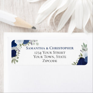 Elegante blaue Blumen-Hochzeit-Rücksendeadresse