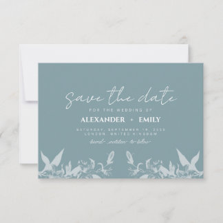 Elegante blaue Blumen-Hochzeit-Save-the-Date-Karte RSVP Karte