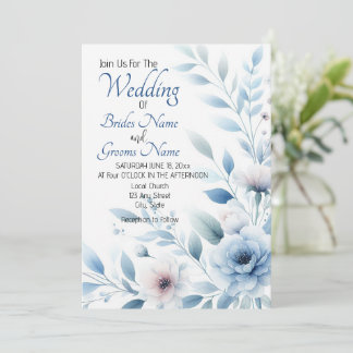 Elegante blaue Blumen-Hochzeitseinladung Einladung