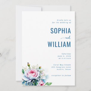 Elegante blaue Blumen-Hochzeitseinladung Einladung