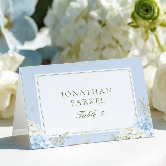Elegante blaue Blumen-Hochzeitsplatzkarten Tischnummer