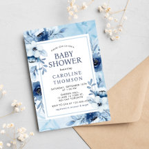 Elegante blaue Blumen mit einer Baby-Dusche