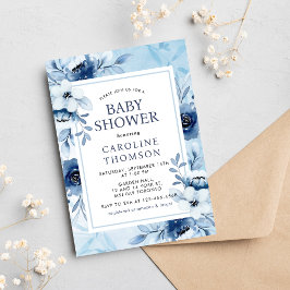 Elegante blaue Blumen mit einer Baby-Dusche Einladung
