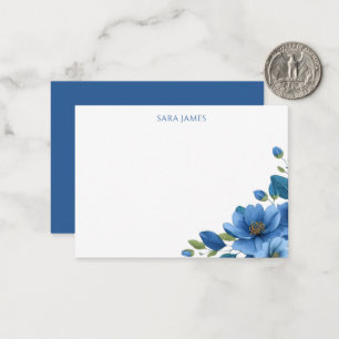 Elegante blaue Blumen-Notizkarte für persönliche K Mitteilungskarte