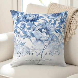 Elegante blaue Blumen-Oma-Namen der Enkelkinder Kissen