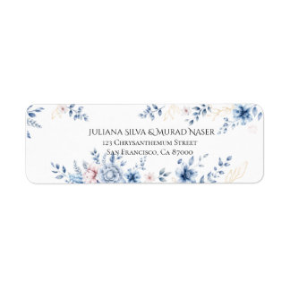 Elegante blaue Blumen-Rücksende-Adressetiketten