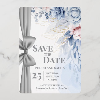 Elegante blaue Blumen Save The Date Hochzeits Einl Folieneinladung