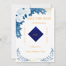Elegante blaue Blumen-Save-the-Date-Karte Save The Date