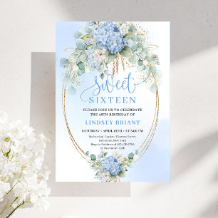 Elegante blaue Blumen-Sweet-16-Geburtstagseinladun Einladung