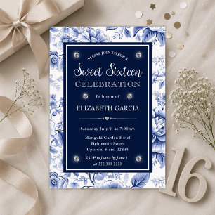 Elegante blaue Blumen Sweet Sixteen Einladung