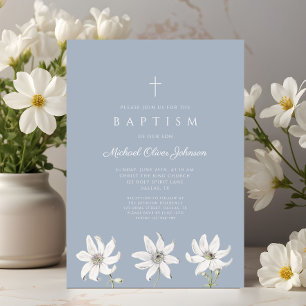 Elegante blaue Blumen-Wildblumen-Taufe Einladung