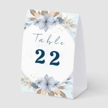 Elegante blaue Blumenehe-Tabellennummer | Druckbar