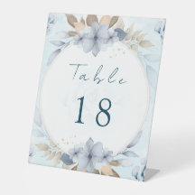 Elegante blaue Blumeneinzelheit Hochzeit Tischnumm