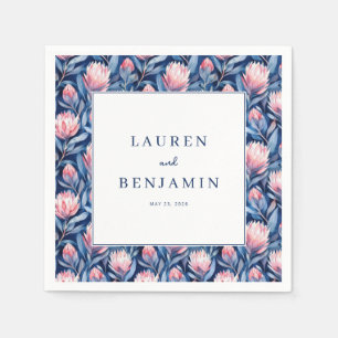 Elegante blaue Blumengrenze Serviette