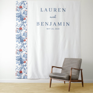Elegante blaue Blumengrenze Wandteppich