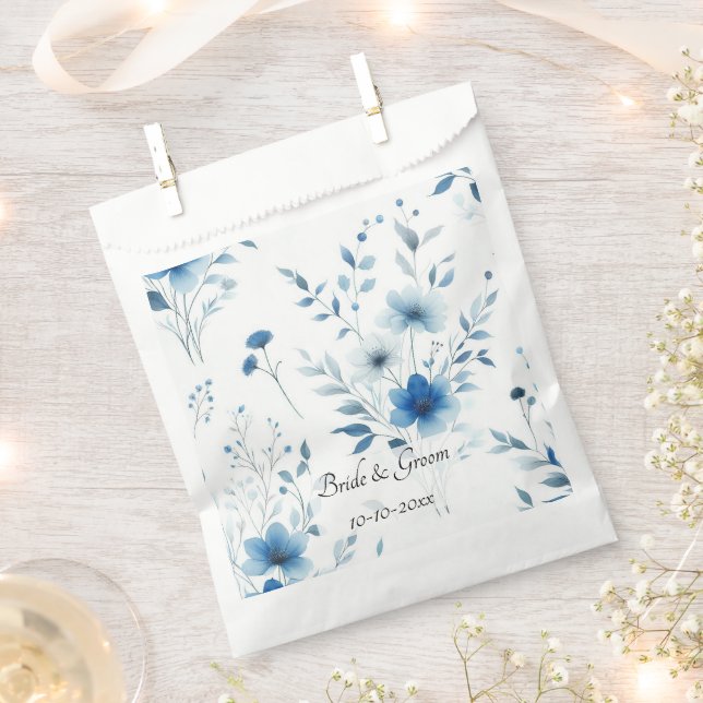 Elegante blaue Blumenhochzeit Geschenktütchen (Ausgeschnitten)