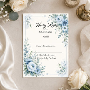 Elegante blaue Blumenhochzeit RSVP Karte
