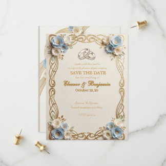 Elegante blaue Blumenhochzeit - Save-the-Date Save The Date