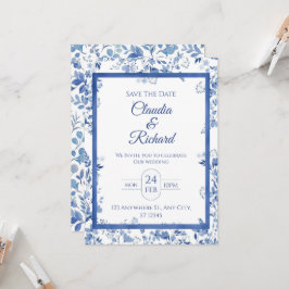 Elegante blaue Blumenhochzeits-Einladung Einladung