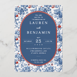Elegante blaue Blumenhochzeits-Einladung Folieneinladung