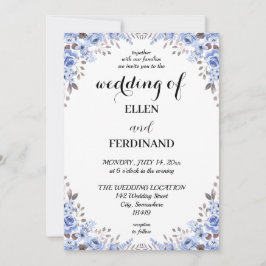 Elegante blaue Blumenhochzeitseinladung Einladung