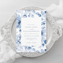 Elegante blaue Blumenhochzeitseinladung