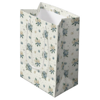 Elegante blaue Blumenmuster Mittlere Geschenktüte