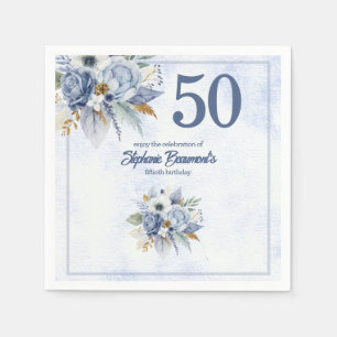 Elegante blaue Blumenparty zum 50. Geburtstag für Serviette