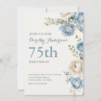 Elegante blaue Blumenparty zum 70. Geburtstag Einladung