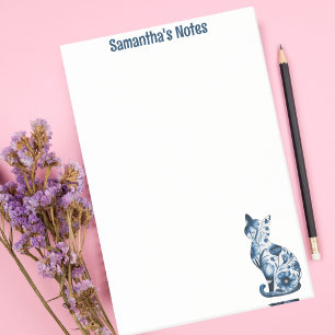 Elegante blaue Blumenporzellan-ähnliche Katze, süß Post-it Klebezettel
