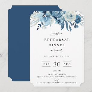 Elegante blaue Blumenprobe-Dinner-Einladung Einladung