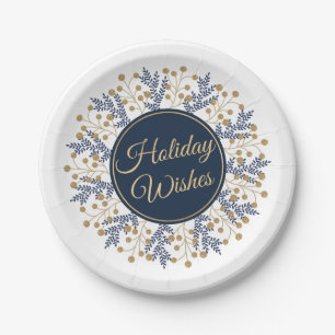 Elegante blaue Blumenweihnachtsfeiertags-Wünsche Pappteller